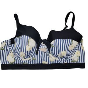 Cacique Swim Lane Bryant Lemon Striped Bikini Top 44D